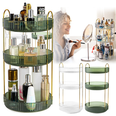 3 Tier 360°Rotating Makeup Organizer Shelf Perfume Cosmetic Storage Shelves Tray