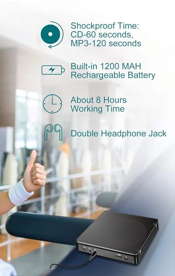 Gueray Portable CD Player with 1200mAh Rechargeable Battery Personal CD