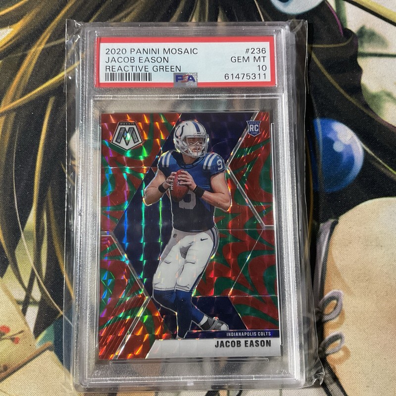 2020 PANINI MOSAIC FOOTBALL RC JACOB EASON REACTIVE GREEN REFRACTOR PSA 10