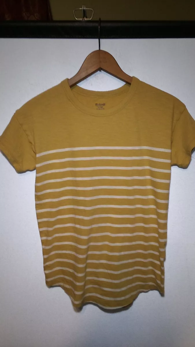 Madewell Women T Shirt Sz XS Yellow Striped Crew Neck Cotton Tee