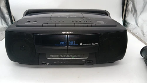 Vintage 1995 SHARP WQ-CH400 Boombox 5-Disc CD Changer + Dual Cassette (Tested)