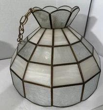 Vtg Tiffany Style Stained Slag Glass Etched Hanging Light Fixture Glass-Untested