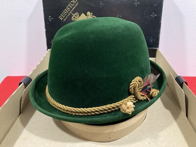 Vintage RESISTOL Self Conforming Green Bavarian German Hat SIZE 7-3/8 NEW IN BOX