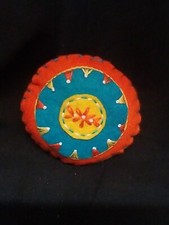 Hand Made Round Pincushion "Orange Daisies" Approx. 3" Diameter