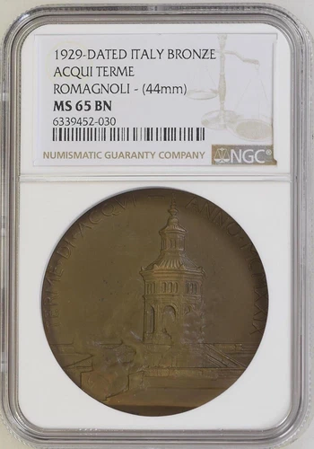 1929 ITALY BRONZE ACQUI TERME  ROMAGNOLI -(44mm) - NGC MS 65 BN