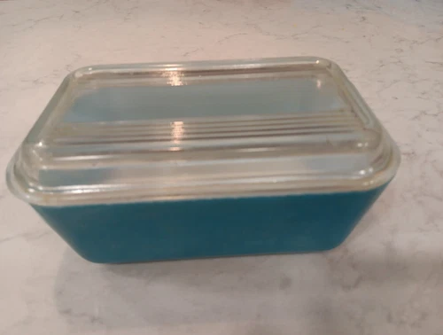 0502 + 502-C Turquoise Robin's Egg Teal Blue Pyrex Refrigerator Dish Lid Vintage
