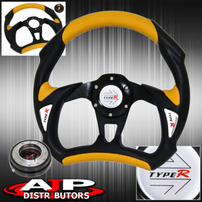 320mm 6 Bolt Yellow Black Pvc Steering Wheel Typer Button Thin Quick Release