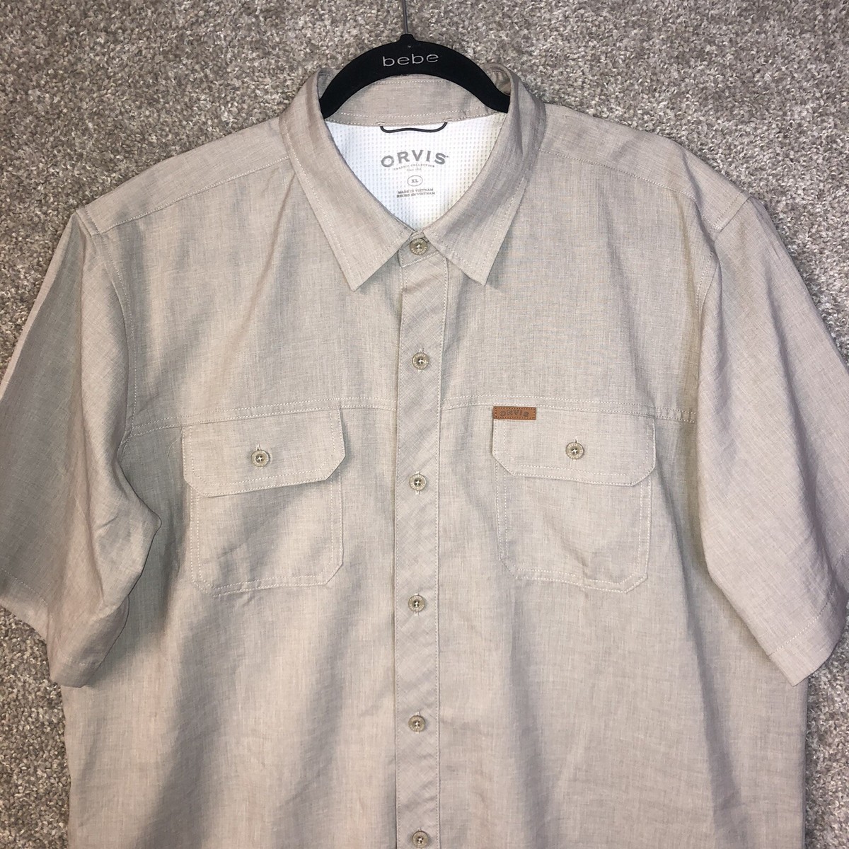 HUK Chemise à manches courtes standard pour homme, motif point de marée, bouton de pêche, vert brouillard 2.0