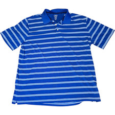 Chaps Golf Polo Shirt Men  s XXL Blue Stripe Performance Polyester Short Sleeve