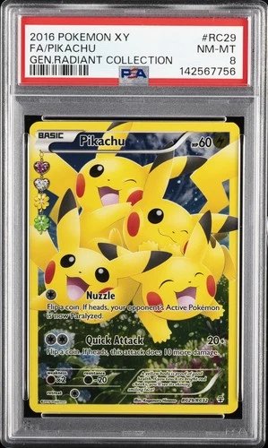 2016 POKEMON XY GENERATIONS RADIANT COLLECTION #RC29 FULL ART/PIKACHU PSA 8