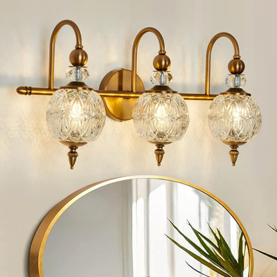 Vintage Bathroom Lights Fixtures Gold Vanity Light with Glass Globe Lampshade 3 