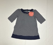 Janie and Jack Girls Size 3 Blue White Striped 3D Rose A-Line Cotton Dress