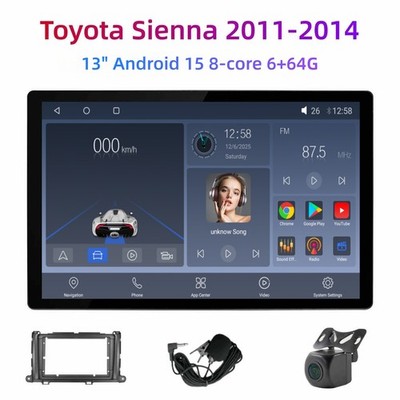 13'' Android15 CarPlay 8-core 6+64G Google Map AM BT For Toyota Sienna 2011-2014