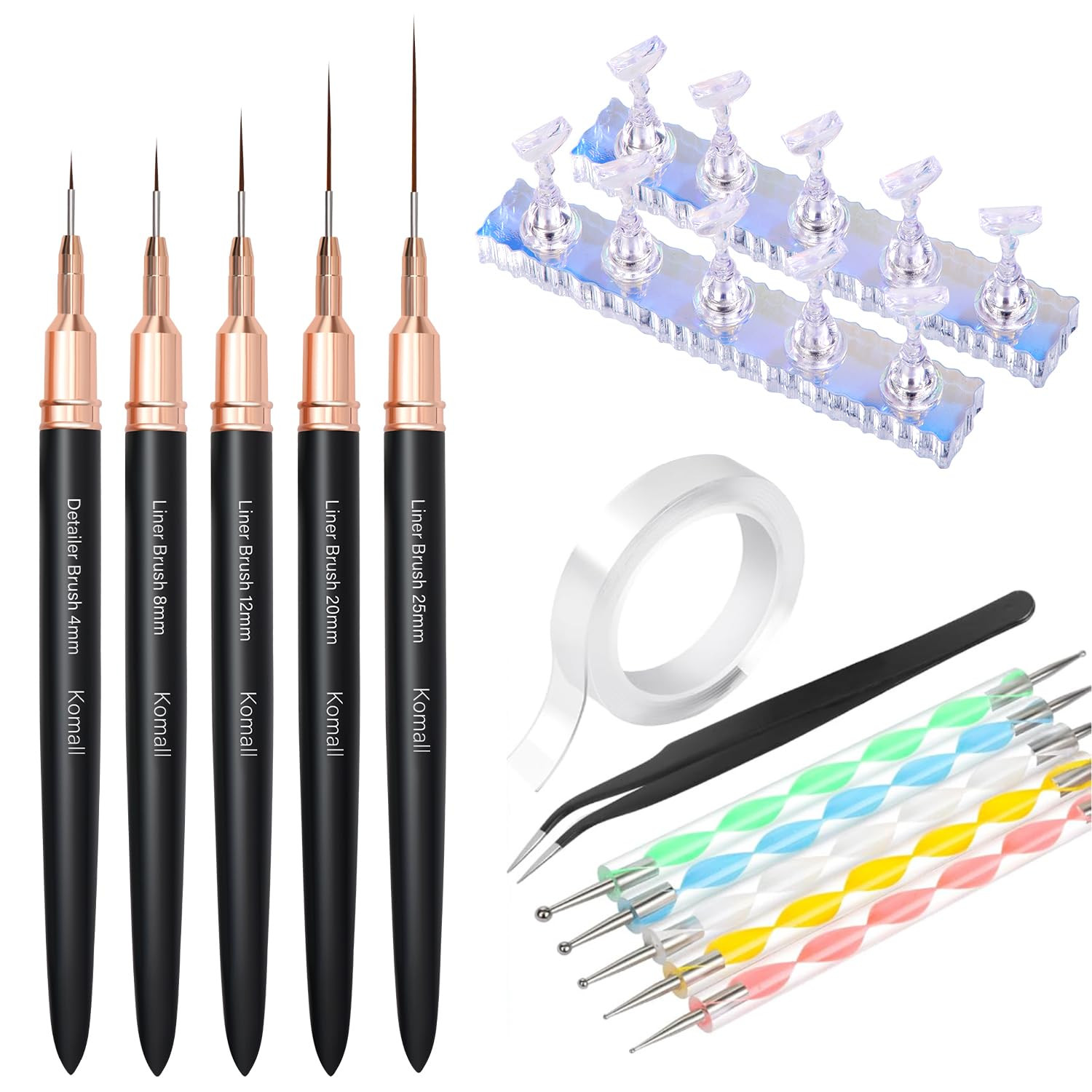 Metallic Nail Art Brushes 5Pcs, Nail Holder for Painting Nails, Liner Brush, 5Pc
