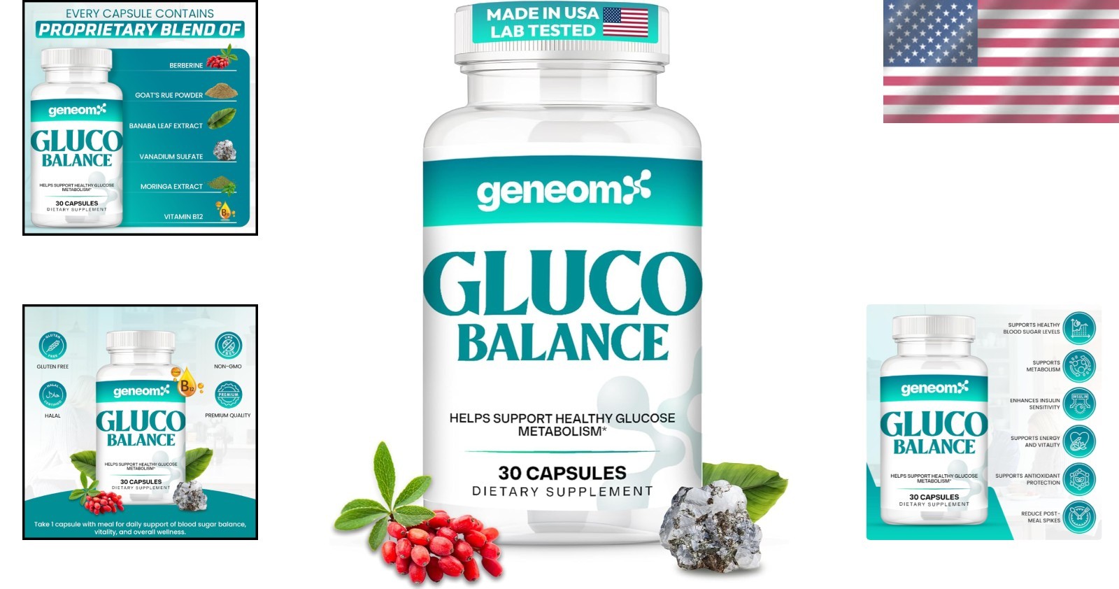 Gluco Balance:  Blood Sugar Support with Berberine & Vanadium - 30 Capsules thumbnail 2