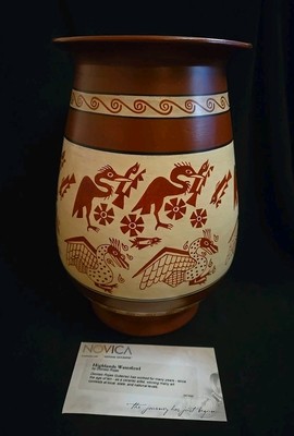 Novica 9.5'' Peruvian Hand-Made Vase - ''Highlands Waterfowl'' By Dionisio Rojas