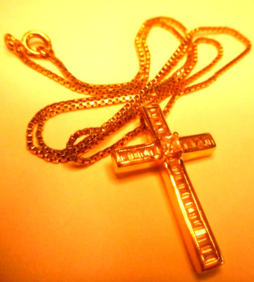 vintage SETA goldtone cross white stone pendant chain necklace 18''