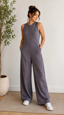 Nike Wide Leg Jumpsuit Womens XS Taupe Gray Ponte Knit Minimalist Chic Tech 1 Pc