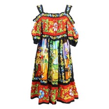 DOLCE&GABBANA F65H9T/GDS11H Maiolica pattern dress 46 Black / red