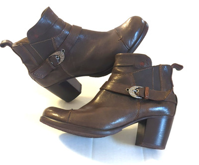 Sioux Western Booties Boots Women 8.5 Leather Hammered Silver Buckle Cowgirl