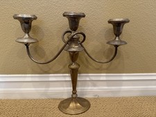 Vintage 3 Arm Candelabra Silver Plated Brass Candle Holder Ornate Large 16  Tall
