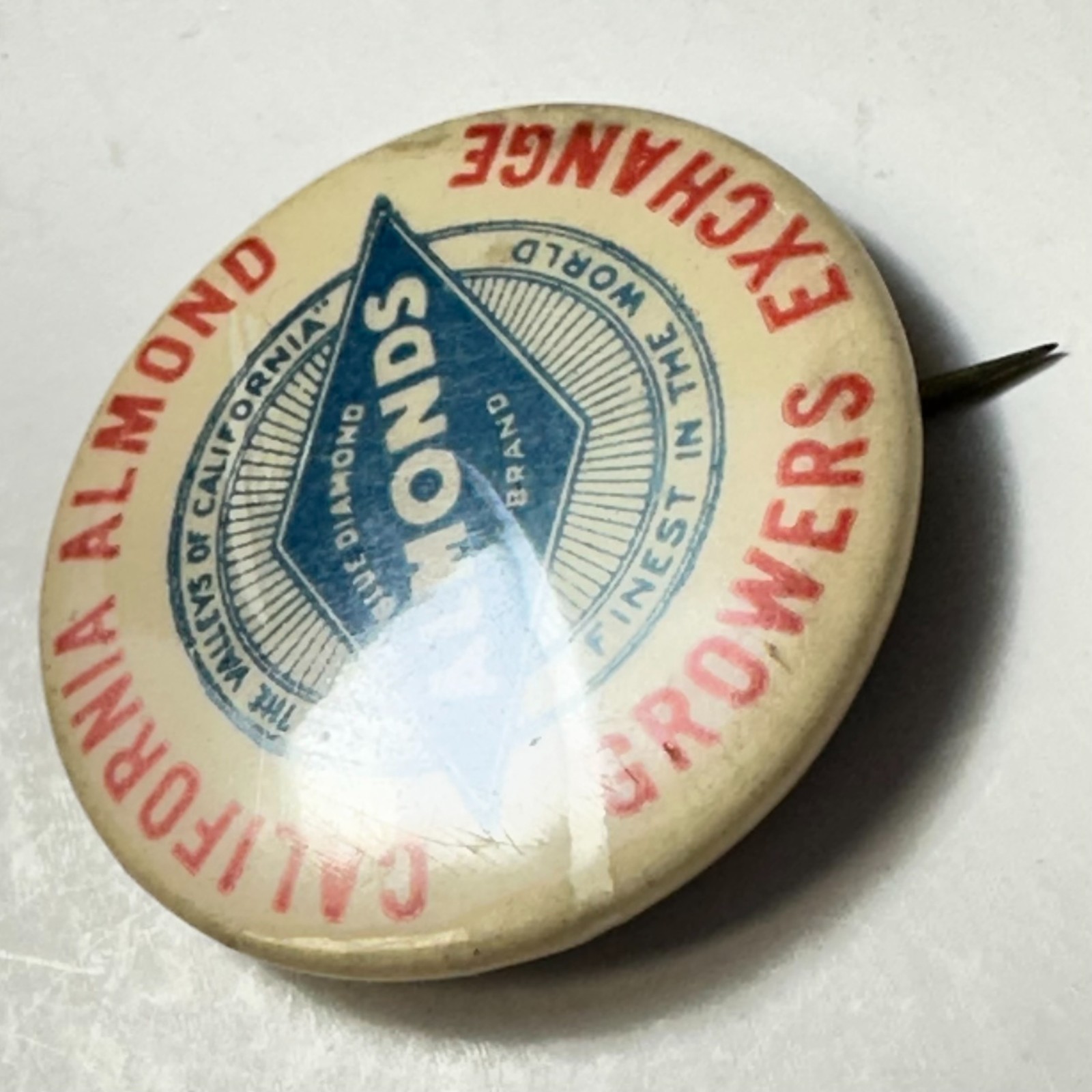 California Almond Growers Exchange Vintage 1.25" Celluloid Pinback Button