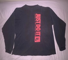 Vintage 1980s Nike Just Do It Long Sleeve T-Shirt Black Grey Tag USA Made L