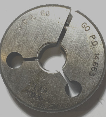 6= M16-2 6g GO P.D. 14.663 ATLAS -12806 Thread Inspection Ring Gage Set Used