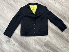 Women s Black Cropped Jacket Structured Button Front Linen Size M