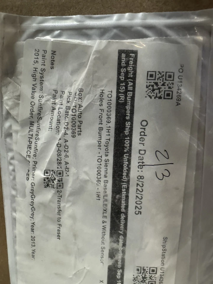 Nuevo capó y parachoques delantero pintado Sienna XLE; Toyota 1H1 Predawn gris mica Foto 2 de 3