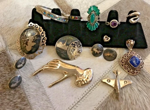 Vintage Resale Sterling Silver Jewelry Lot 130 Grams Rings, Pendants,  Bracelet