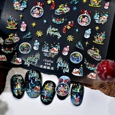 1 Sheets Christmas Nail Stickers 5D Embossed Xmas Tree Nail Christmas Nails-9