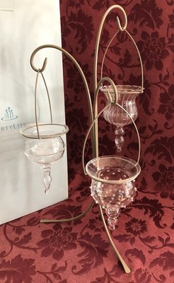PartyLite SHIMMER LIGHTS Tealight Tree P8986 Trio Hand Blown Glass Holder HTF