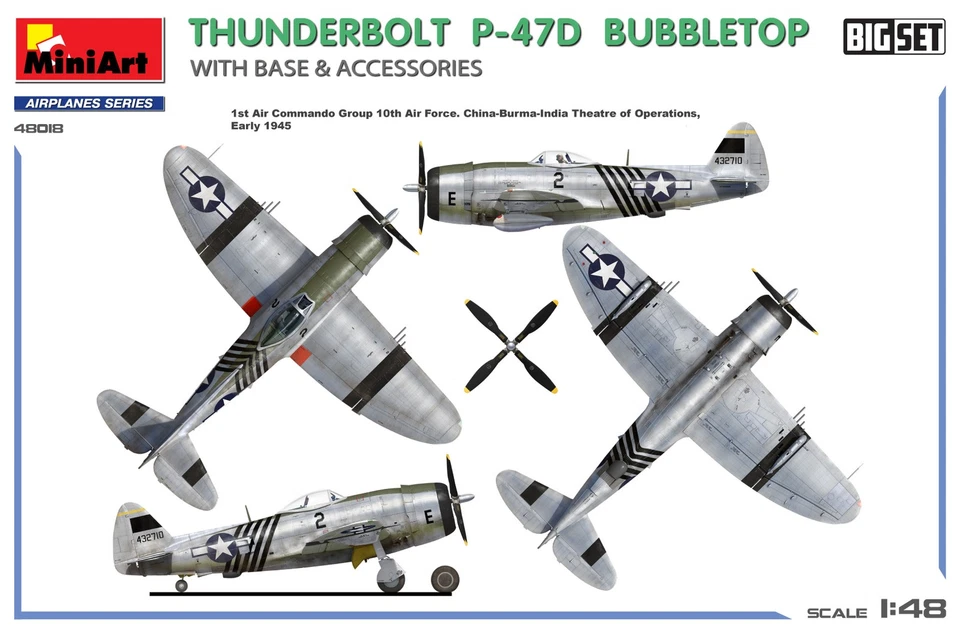 THUNDERBOLT P-47D BUBBLETOP WITH BASE & ACCESSORIES. Miniart 48018 skala 1/4 - Immagine 2 di 4