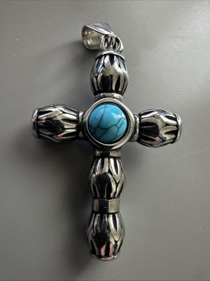 Three-dimensional Cross Pendant Dark Metal Tone Stainless Steel 24  Chain Viking