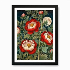 William Morris Peonies At Night Art Framed Wall Art Poster Canvas Print Picture