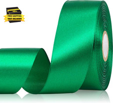 Green Ribbon 1-1/2 Inch 30 Yards Satin for Flower Bouquet, Green Christmas Ribbo