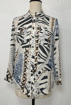 PIERRE BALMAIN  Women s Oversized Silk Shirt W A Leopard &chains Motifs Size. 38