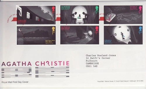 GB Stamps First Day Cover Agatha Christie, Poirot, Marple, crime book SHS 2016