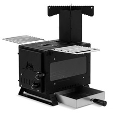 COSTWAY Portable Wood Burning Stove Mini Heater Burner w/ Pot Rack Black