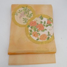 Japanese Kimono Nagoya Obi Silk Floral pattern on a plate Yellow 142.5inch