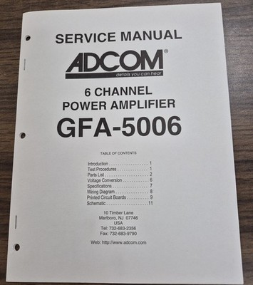 Adcom GFA-5006 Amplifier Service Manual - OEM
