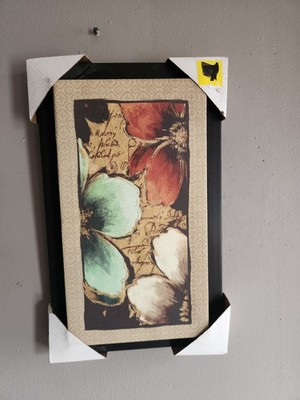 Sign of the Times Fabric Wall Art   Flowers Over Writing 15½''×9½''