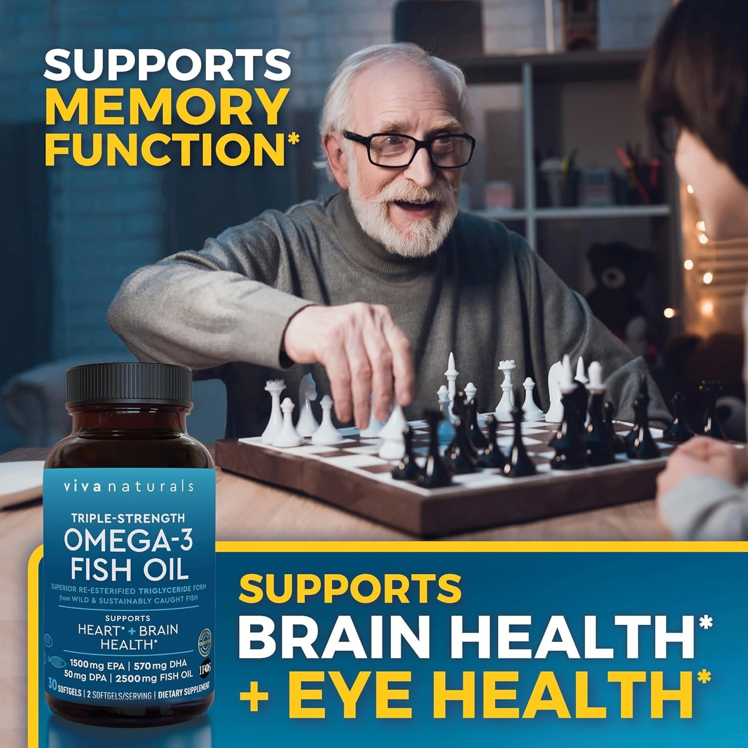 Viva Naturals Omega 3 Fish Oil Supplement for Women and Men - 2500 mg Triple Oil
