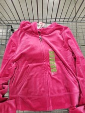 NWT Juicy Couture Pink Size L Classic Velour Zip Up Hoodie And Mid Rise Pant Set