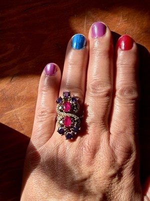 Langer Cocktail Statement Ring Rubin & Citrin Topas Sterlingsilber Größe 7