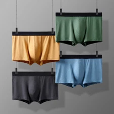 Men's Modal Boxer Briefs Mid-rise Thin Underwear Breathable Ice Silk Panties