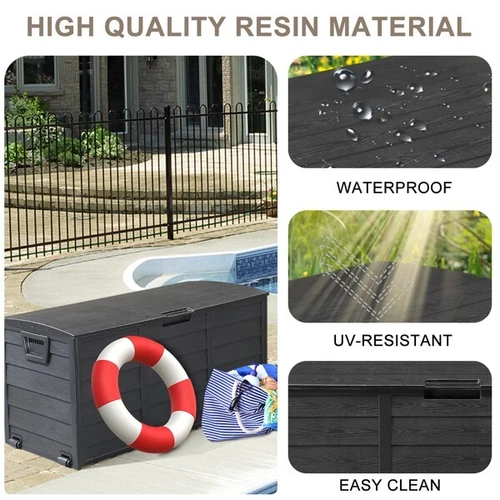 75gal 280L Outdoor Garden Plastic Storage Deck Box Chest Tools Cushions Box NEW - Picture 9 of 10