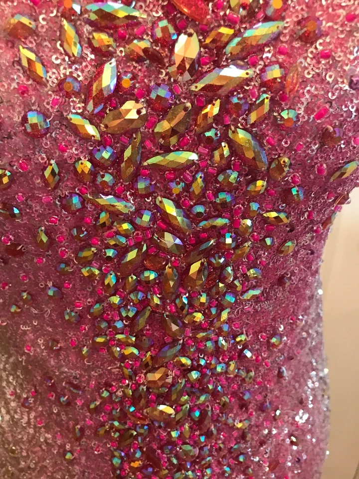 La Femme мини без бретелек тела Con выпускного вечера официальное платье блестки розовый серебряный OMBRÉ Sz6 - Изображение 3 из 4