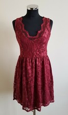 Ladies Red Wine Lace Lined Burgundy Short Maxi Dress Size 8-10 Small By Boohoo